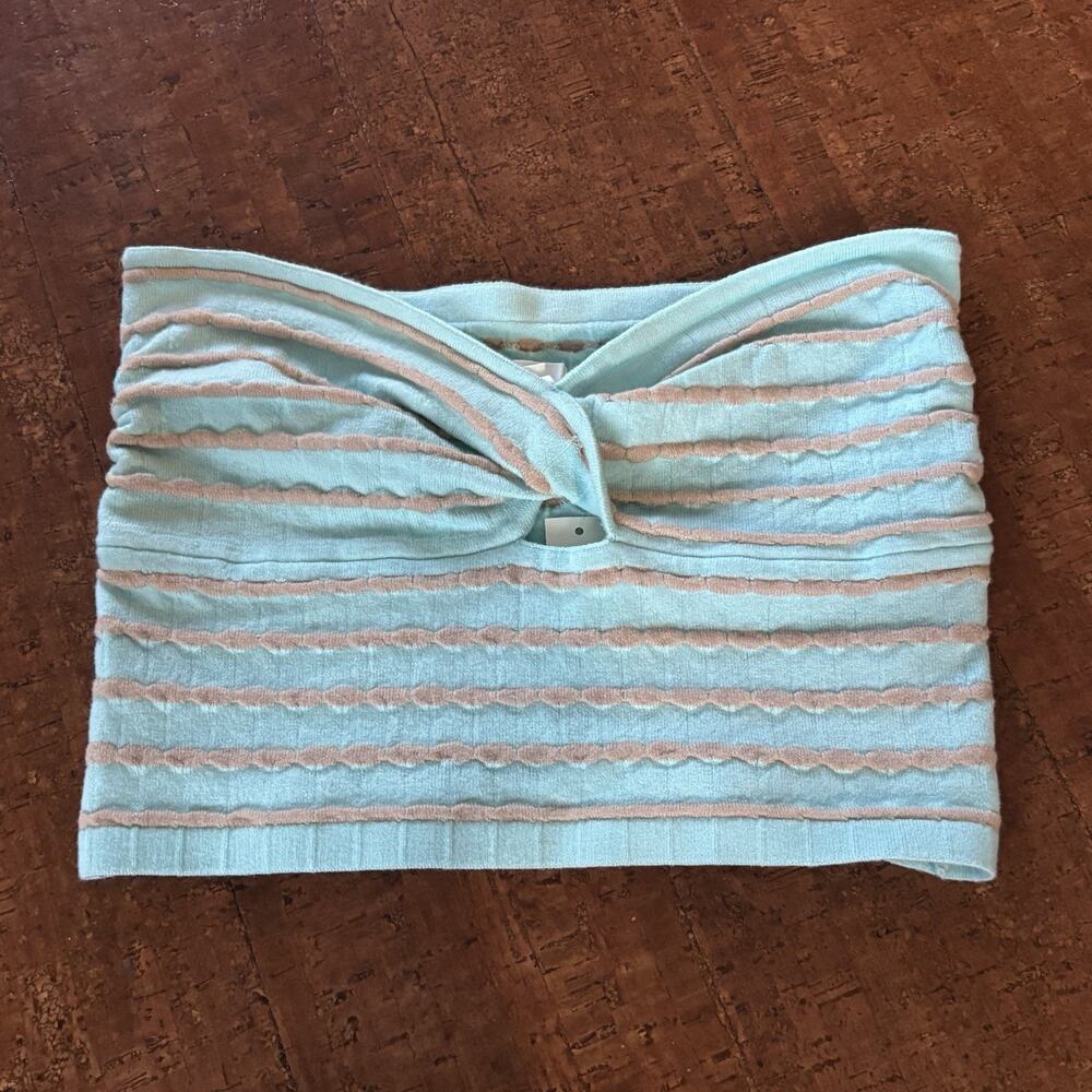 Aerie Aqua And Tan Striped Twist Front Tune Top Medium NWT